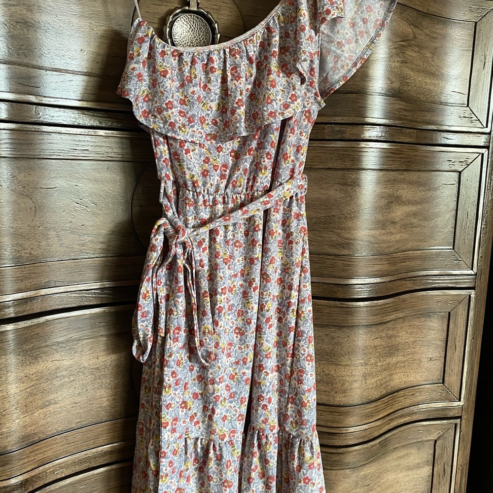 Heatherly Womens One Shoulder Dress Floral Tie Waist Ruffle, Sz Large ‼️